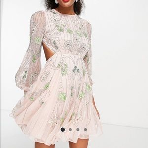ASOS embellished mini floral dress with cut out
